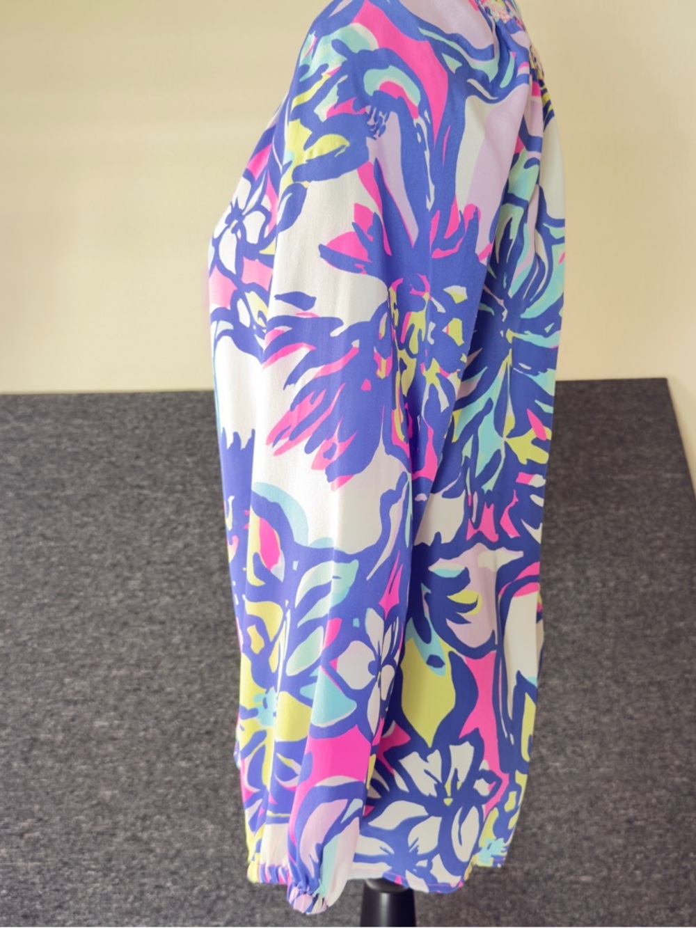 Lilly Pulitzer Elsa Silk Top with Tropical Print in Pink, Purple & Yellow - Picture 5 of 12